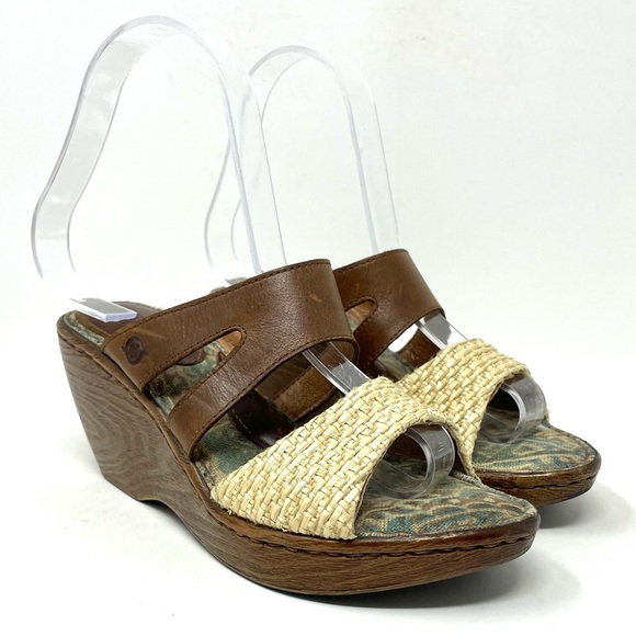 Born Open Toe Slide Straw Wedge Brown Womens 6 - Picture 2 of 8